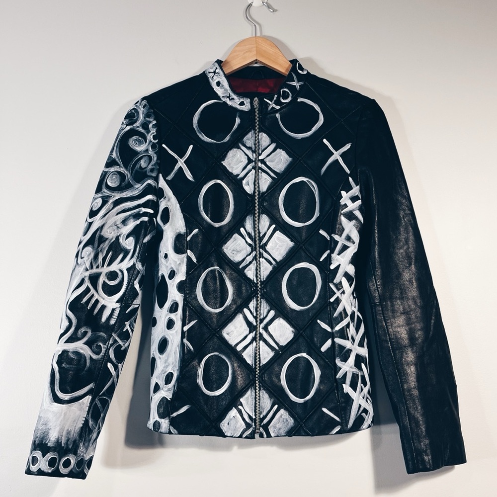 Reworked Mossimo Leather Festival Jacket Black White Women's Size Small